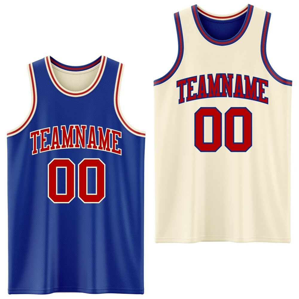 Custom Reversible Royal Red-Cream Double Side Sublimation Basketball Set Jersey