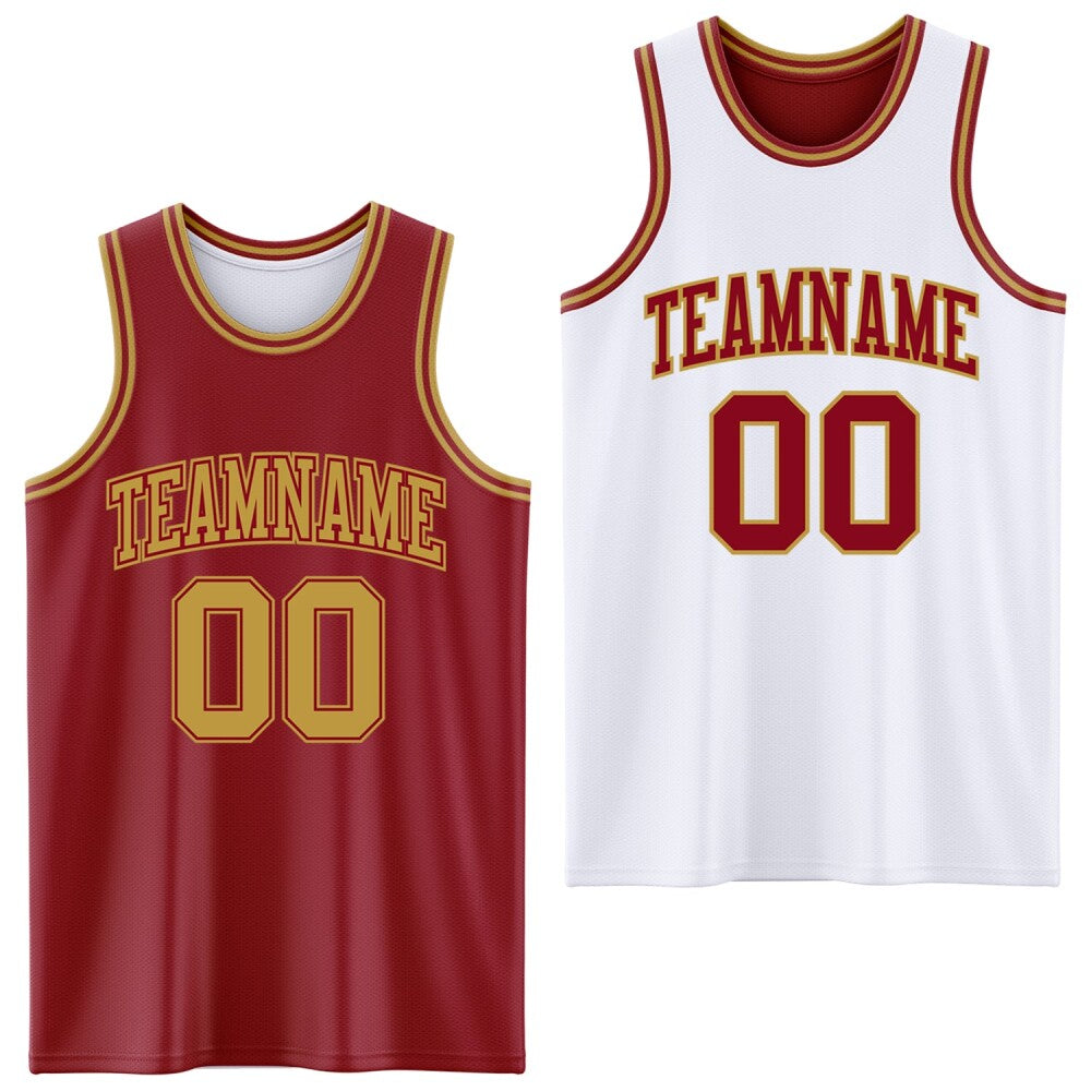 Custom Reversible Maroon Old Gold Double Side Sublimation Basketball Set Jersey