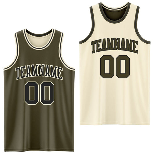 Custom Reversible Olive Black-Cream Double Side Salute To Service Sublimation Basketball Set Jersey