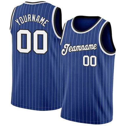 Custom Royal White Pinstripe White-Black High-quality Basketball Jersey