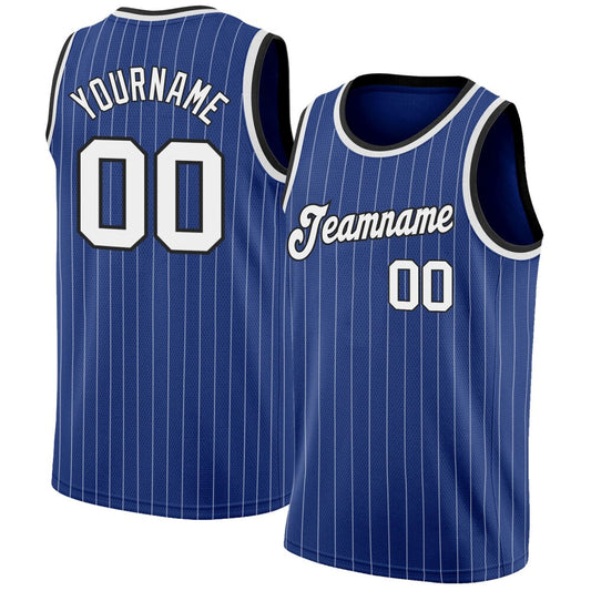 Custom Royal White Pinstripe White-Black High-quality Basketball Jersey
