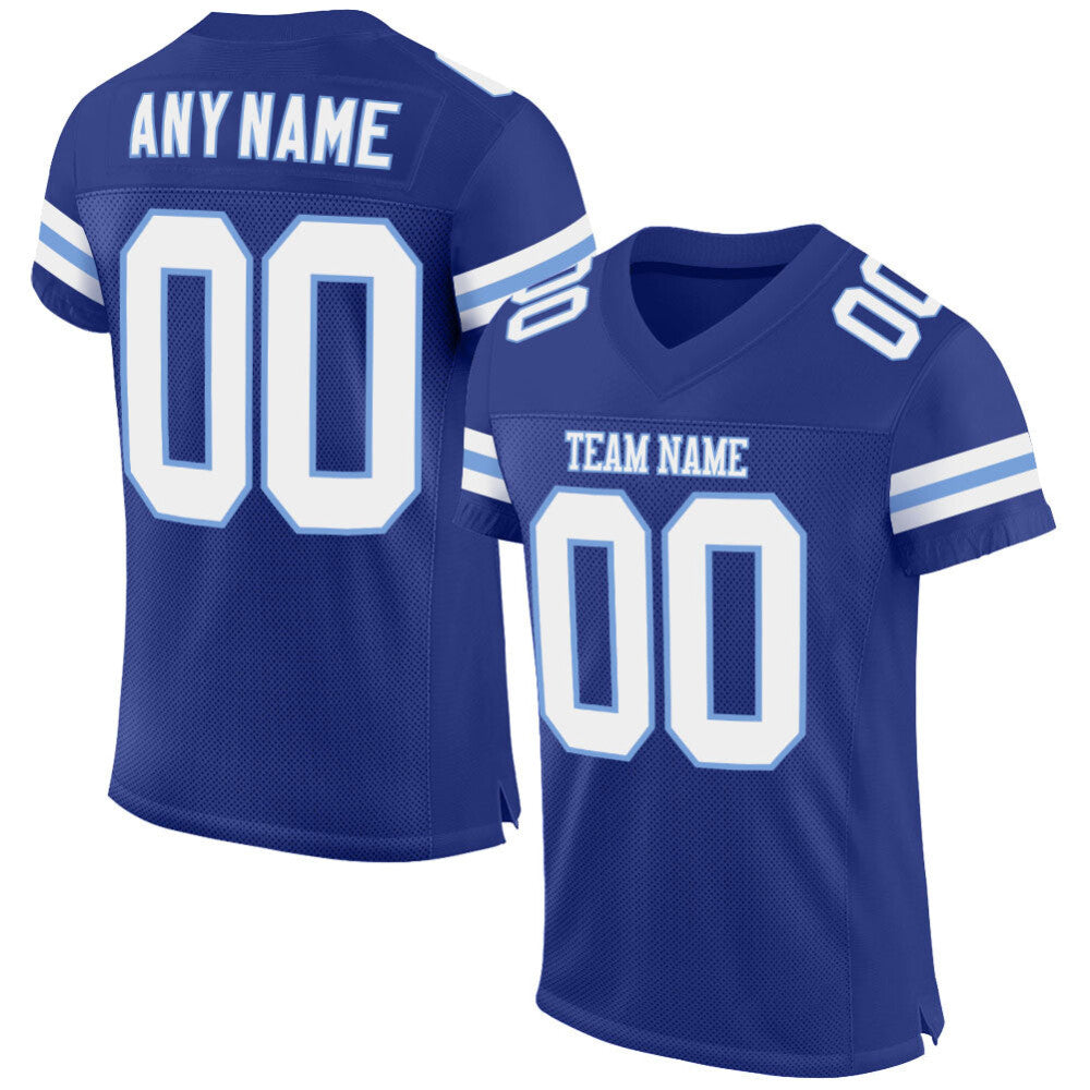 Custom Royal White-Light Blue Mesh High-quality Football Jersey
