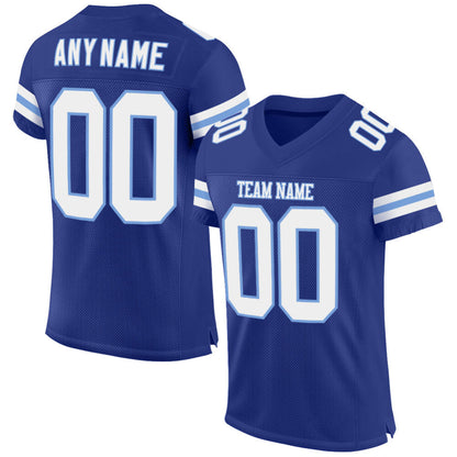 Custom Royal White-Light Blue Mesh High-quality Football Jersey