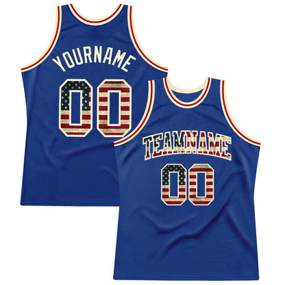 Custom Royal Vintage USA Flag-Cream High-quality Throwback Basketball Jersey