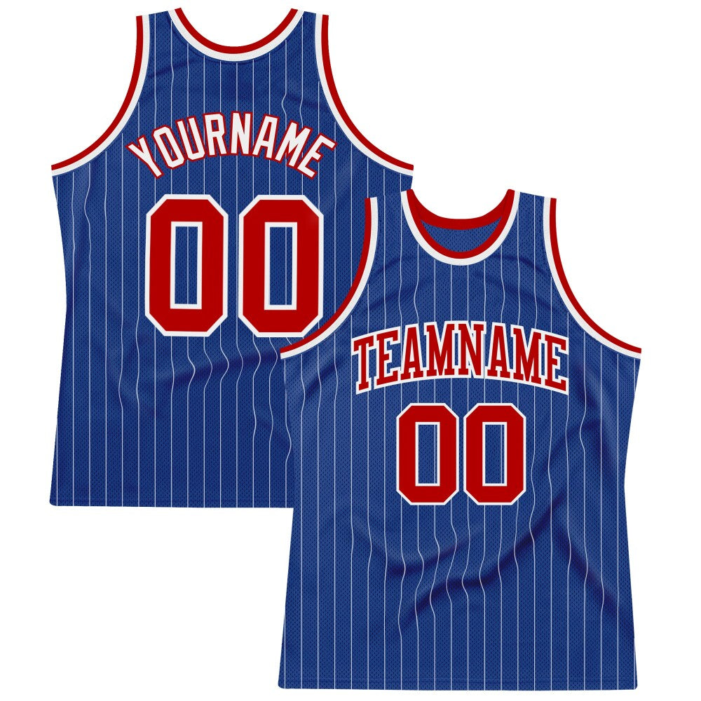 Custom Royal White Pinstripe Red-White High-quality Basketball Jersey