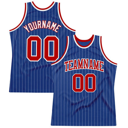 Custom Royal White Pinstripe Red-White High-quality Basketball Jersey
