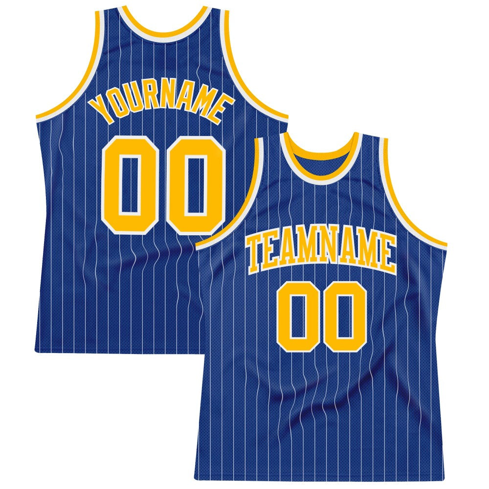 Custom Royal White Pinstripe Gold-White High-quality Basketball Jersey