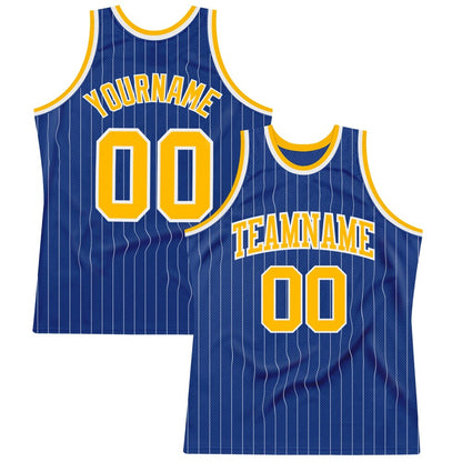 Custom Royal White Pinstripe Gold-White High-quality Basketball Jersey