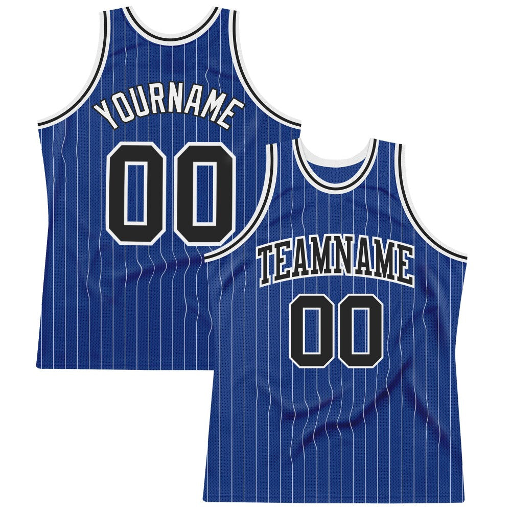 Custom Royal White Pinstripe Black-White High-quality  Basketball Jersey