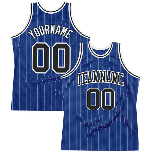 Custom Royal White Pinstripe Black-White High-quality  Basketball Jersey