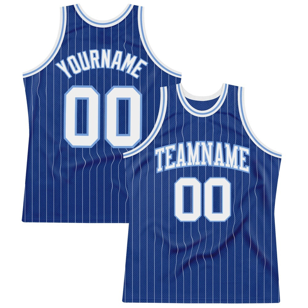 Custom Royal White Pinstripe White-Light Blue High-quality Basketball Jersey