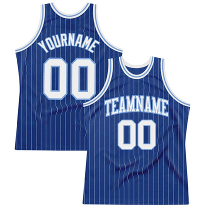 Custom Royal White Pinstripe White-Light Blue High-quality Basketball Jersey