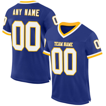 Custom Royal White-Gold Mesh High-quality Throwback Football Jersey