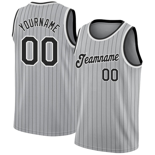 Custom Gray Black Pinstripe Black-White High-quality Basketball Jersey
