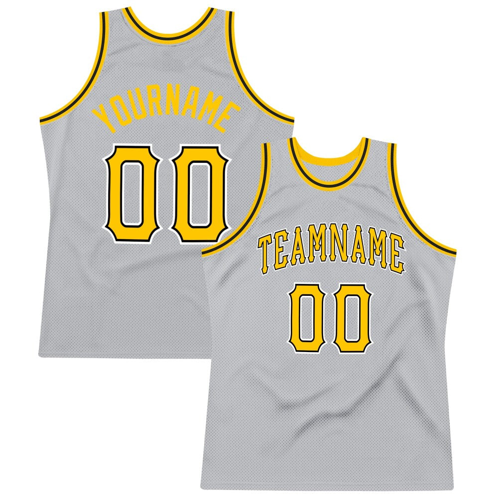 Custom Gray Gold-Black High-quality Throwback Basketball Jersey