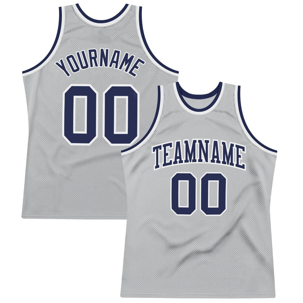 Custom Gray Navy-White High-quality Throwback Basketball Jersey