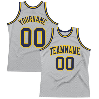Custom Gray Navy-Gold High-quality Throwback Basketball Jersey