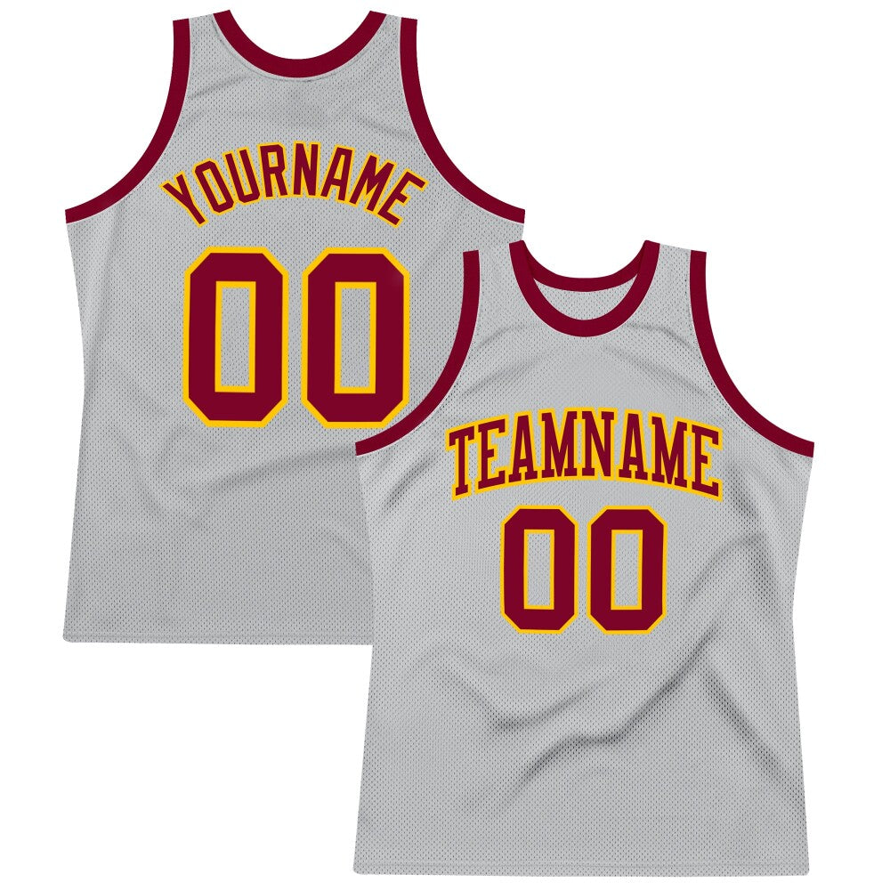 Custom Gray Maroon-Gold High-quality Throwback Basketball Jersey