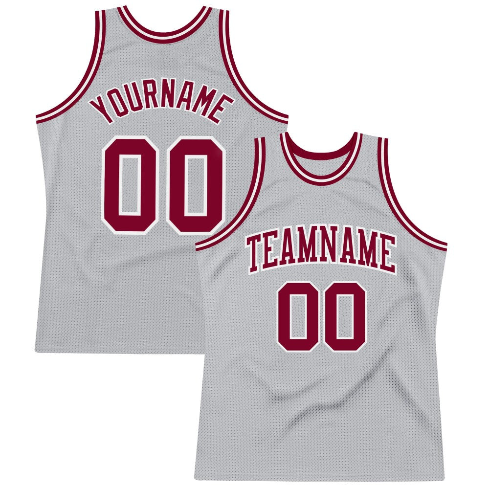 Custom Gray Maroon-White High-quality Throwback Basketball Jersey