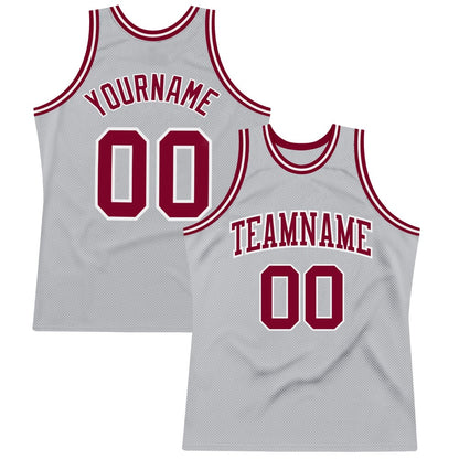 Custom Gray Maroon-White High-quality Throwback Basketball Jersey