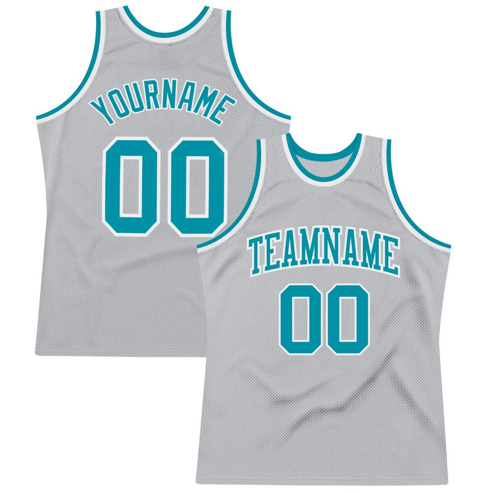 Custom Gray Teal-White High-quality Throwback Basketball Jersey