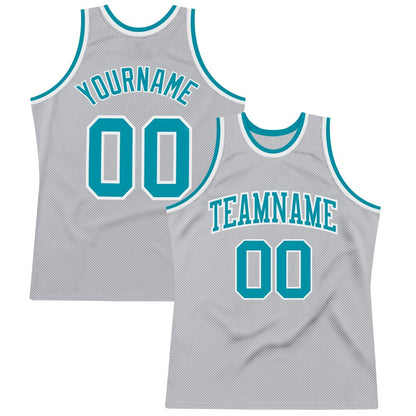 Custom Gray Teal-White High-quality Throwback Basketball Jersey