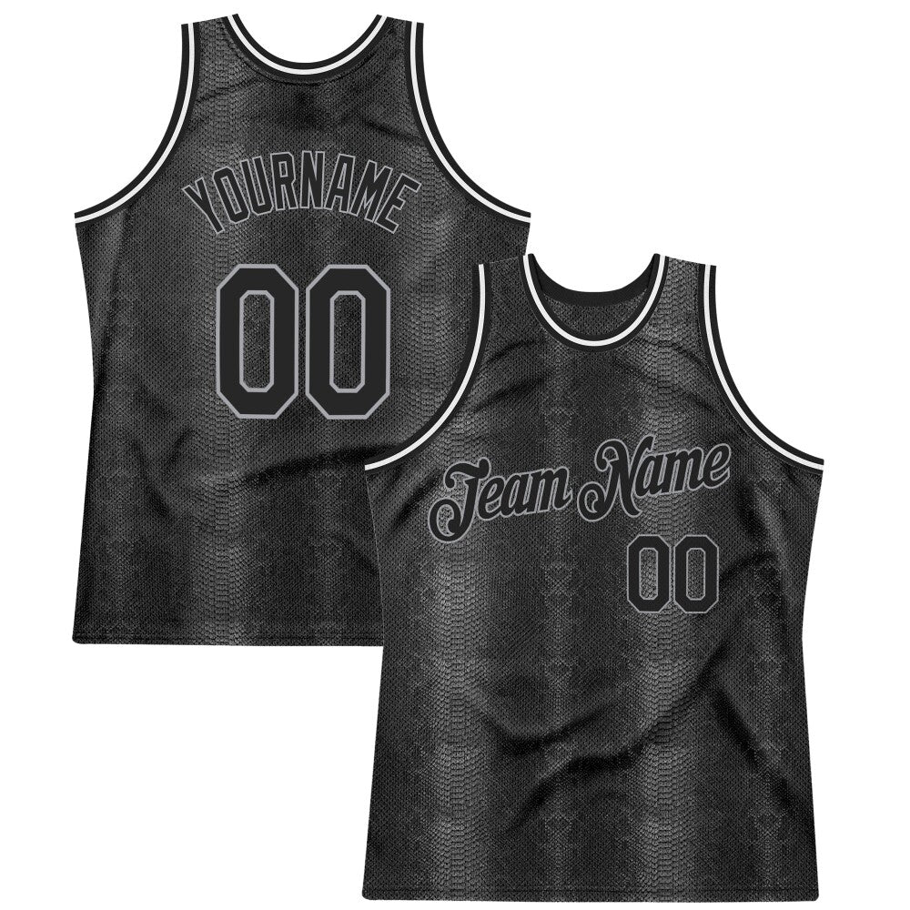 Custom Black Snakeskin Black-Gray 3D Pattern Design High-quality Basketball Jersey