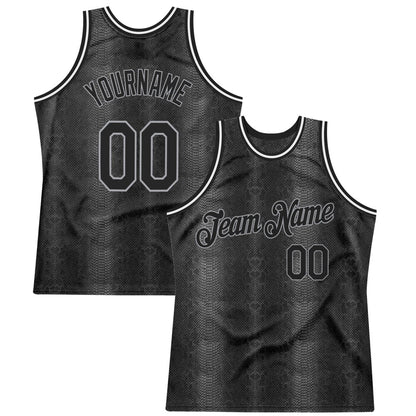 Custom Black Snakeskin Black-Gray 3D Pattern Design High-quality Basketball Jersey