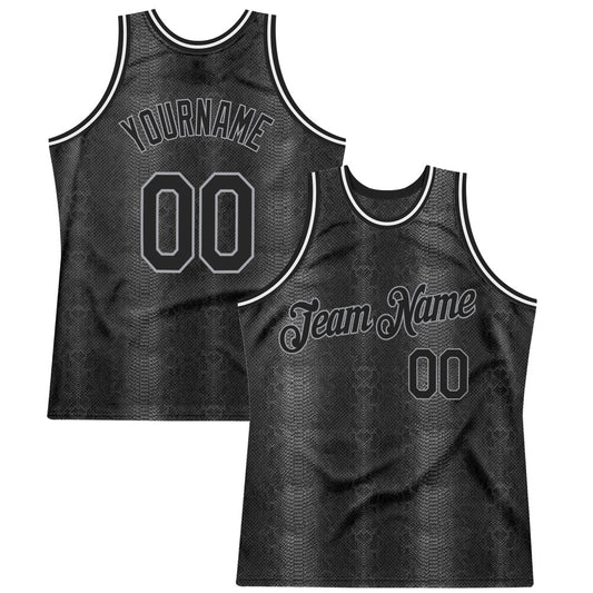 Custom Black Snakeskin Black-Gray 3D Pattern Design High-quality Basketball Jersey