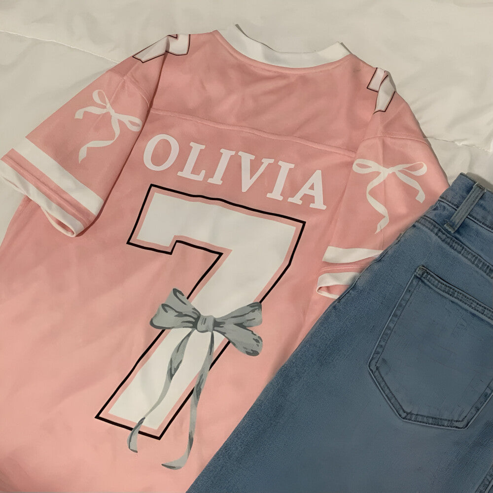 Custom Coquette Jersey, Pink White Custom Jersey, Personalized Bloom Jersey, Women Custom Name Number Jersey, Gift For Women