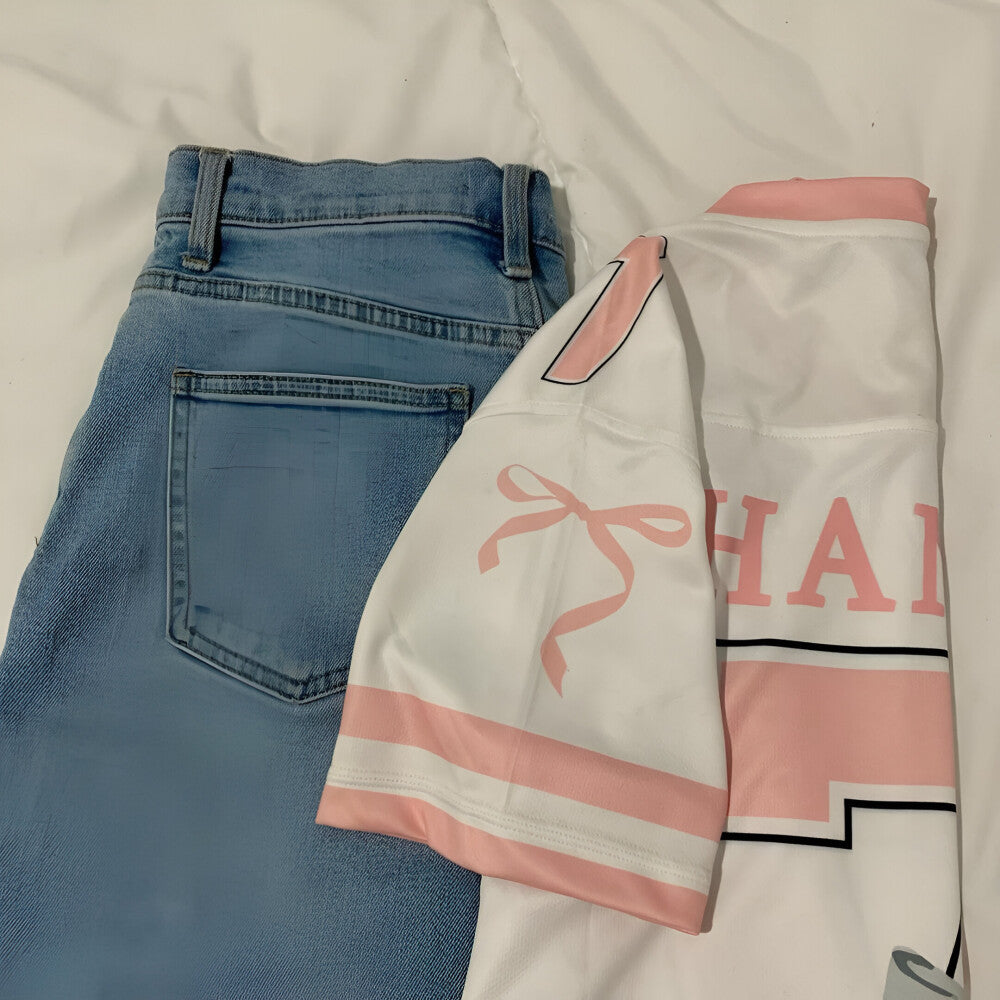 Custom Coquette Jersey, Pink White Custom Jersey, Personalized Bloom Jersey, Women Custom Name Number Jersey, Gift For Women
