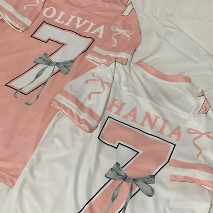 Custom Coquette Jersey, Pink White Custom Jersey, Personalized Bloom Jersey, Women Custom Name Number Jersey, Gift For Women