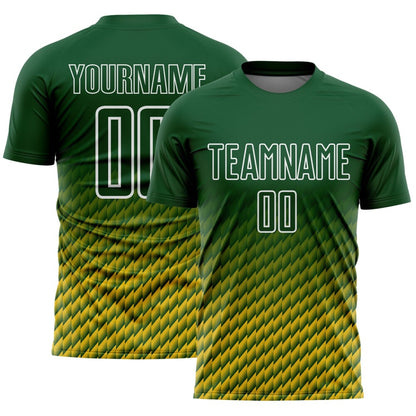 Custom Green Yellow-White Geometric Wave Gradient Sublimation Soccer Uniform Jersey