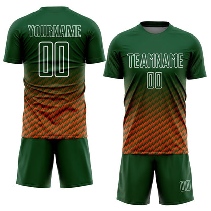 Custom Green Orange-White Geometric Wave Gradient Sublimation Soccer Uniform Jersey
