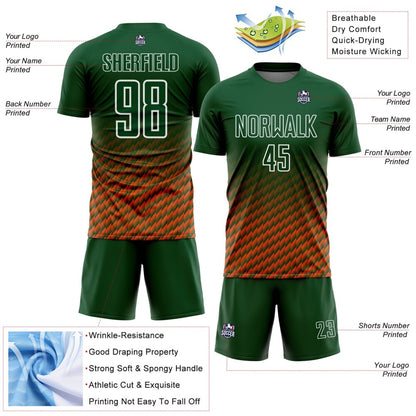 Custom Green Orange-White Geometric Wave Gradient Sublimation Soccer Uniform Jersey