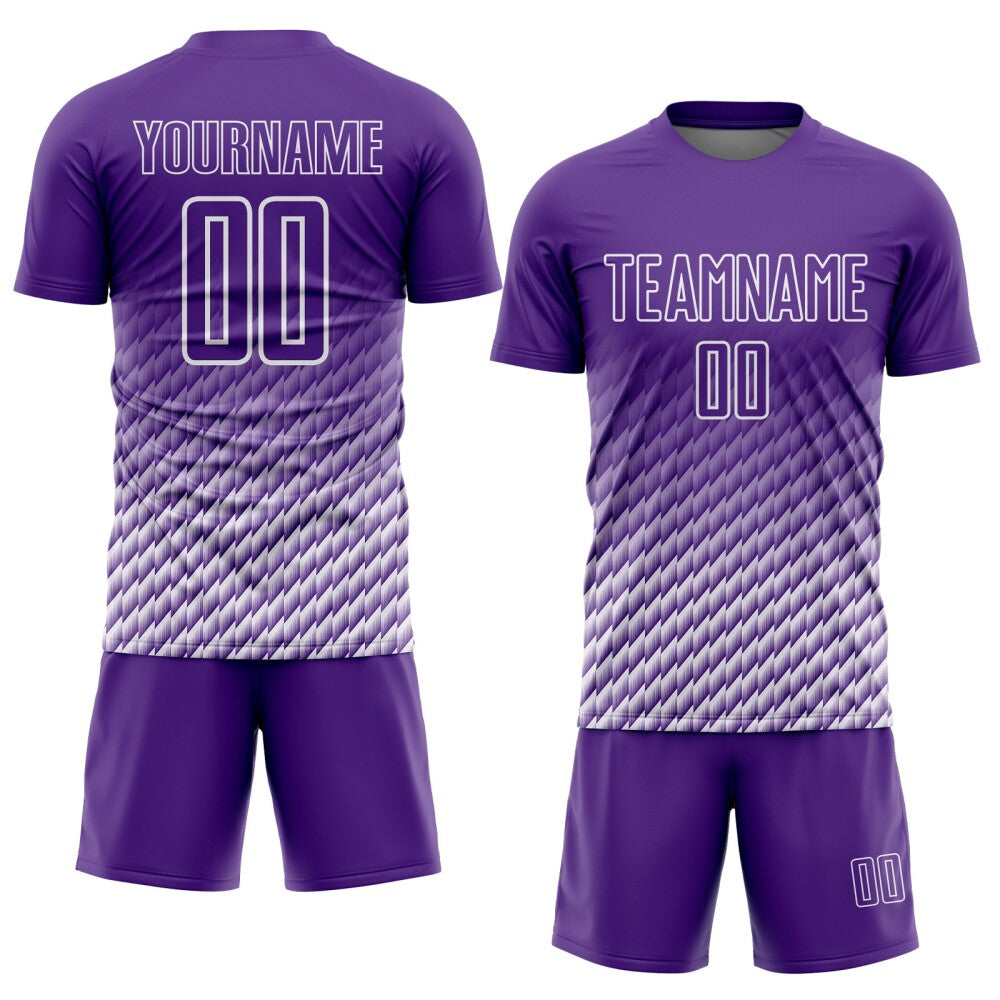 Custom Purple-White Geometric Wave Gradient Sublimation Soccer Uniform Jersey