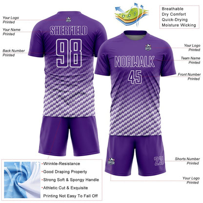 Custom Purple-White Geometric Wave Gradient Sublimation Soccer Uniform Jersey
