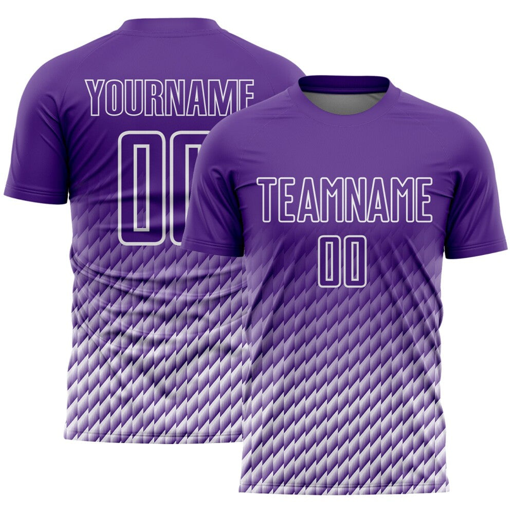 Custom Purple-White Geometric Wave Gradient Sublimation Soccer Uniform Jersey