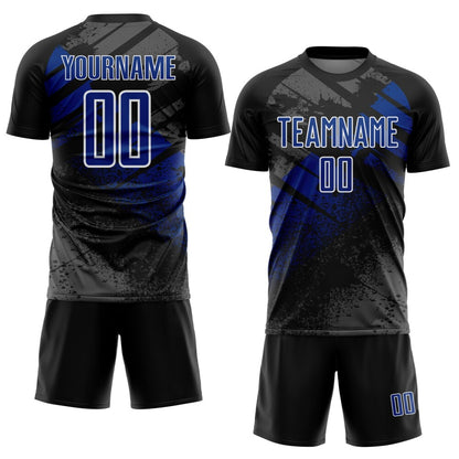 Custom Black Royal-White Grunge Splatter Brush Stroke Sublimation Soccer Uniform Jersey