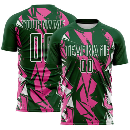 Custom Green Pink-White Geometric Shard Grunge Splash Sublimation Soccer Uniform Jersey