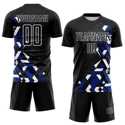 Custom Black Royal-White Geometric Grid Gradient Sublimation Soccer Uniform Jersey