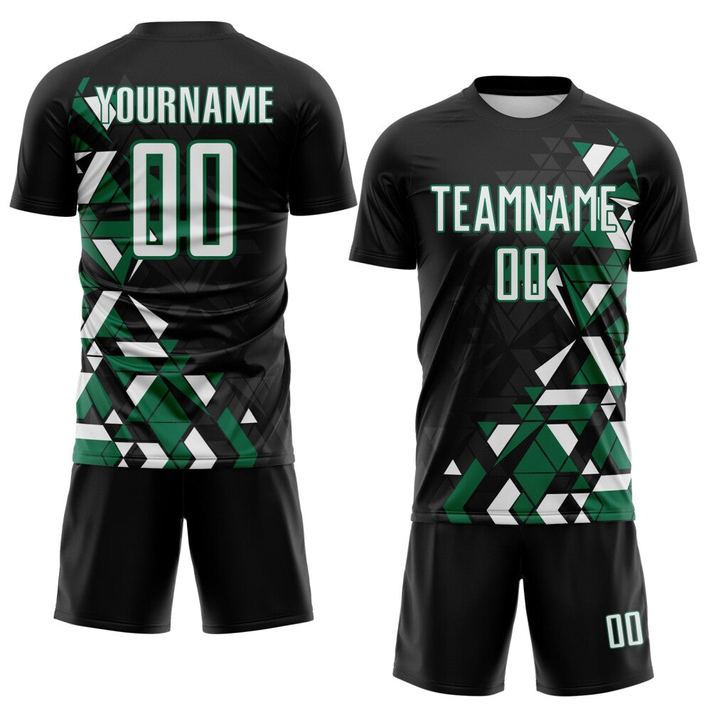 Custom Black White-Kelly Green Geometric Grid Gradient Sublimation Soccer Uniform Jersey