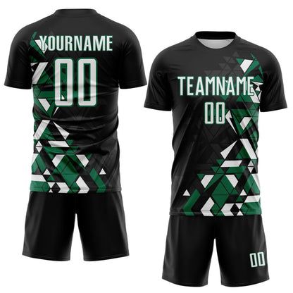 Custom Black White-Kelly Green Geometric Grid Gradient Sublimation Soccer Uniform Jersey