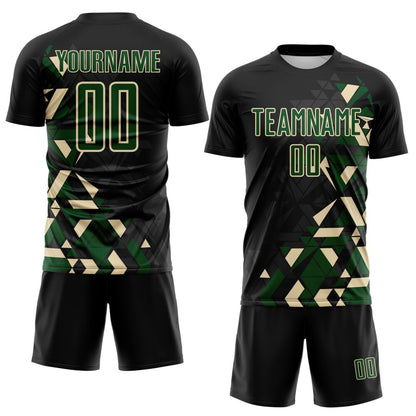 Custom Black Green-Cream Geometric Grid Gradient Sublimation Soccer Uniform Jersey
