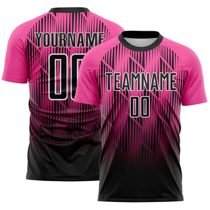 Custom Black Pink-White Spiked Sharp Lines Gradient Sublimation Soccer Uniform Jersey