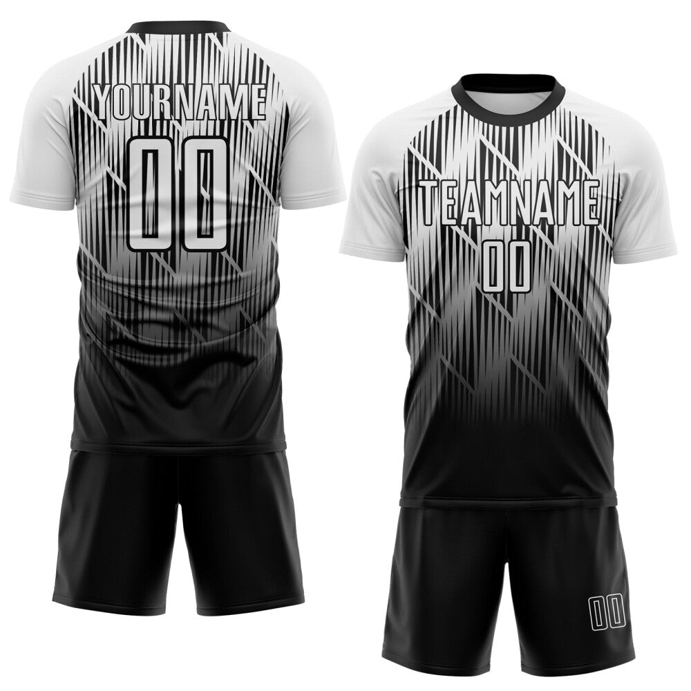 Custom Black-White Spiked Sharp Lines Gradient Sublimation Soccer Uniform Jersey