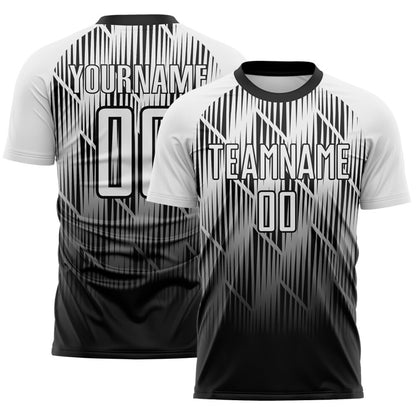 Custom Black-White Spiked Sharp Lines Gradient Sublimation Soccer Uniform Jersey