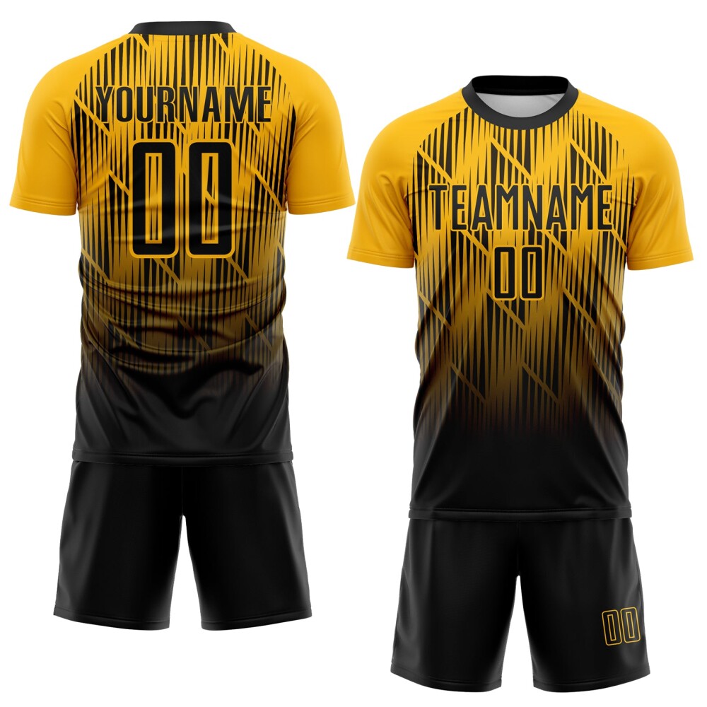 Custom Black-Gold Spiked Sharp Lines Gradient Sublimation Soccer Uniform Jersey