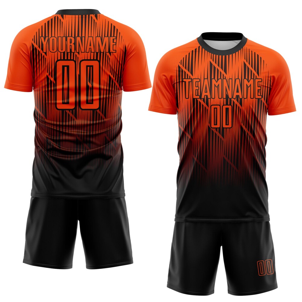 Custom Black-Orange Spiked Sharp Lines Gradient Sublimation Soccer Uniform Jersey