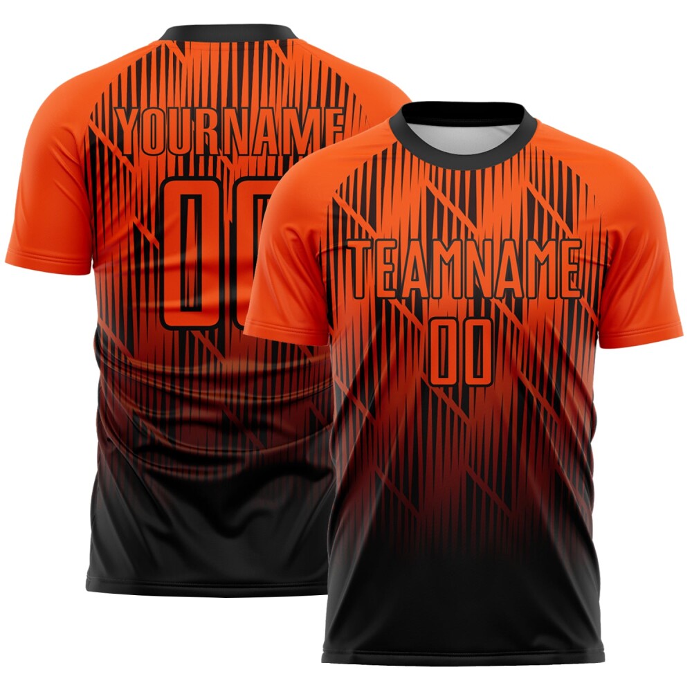 Custom Black-Orange Spiked Sharp Lines Gradient Sublimation Soccer Uniform Jersey